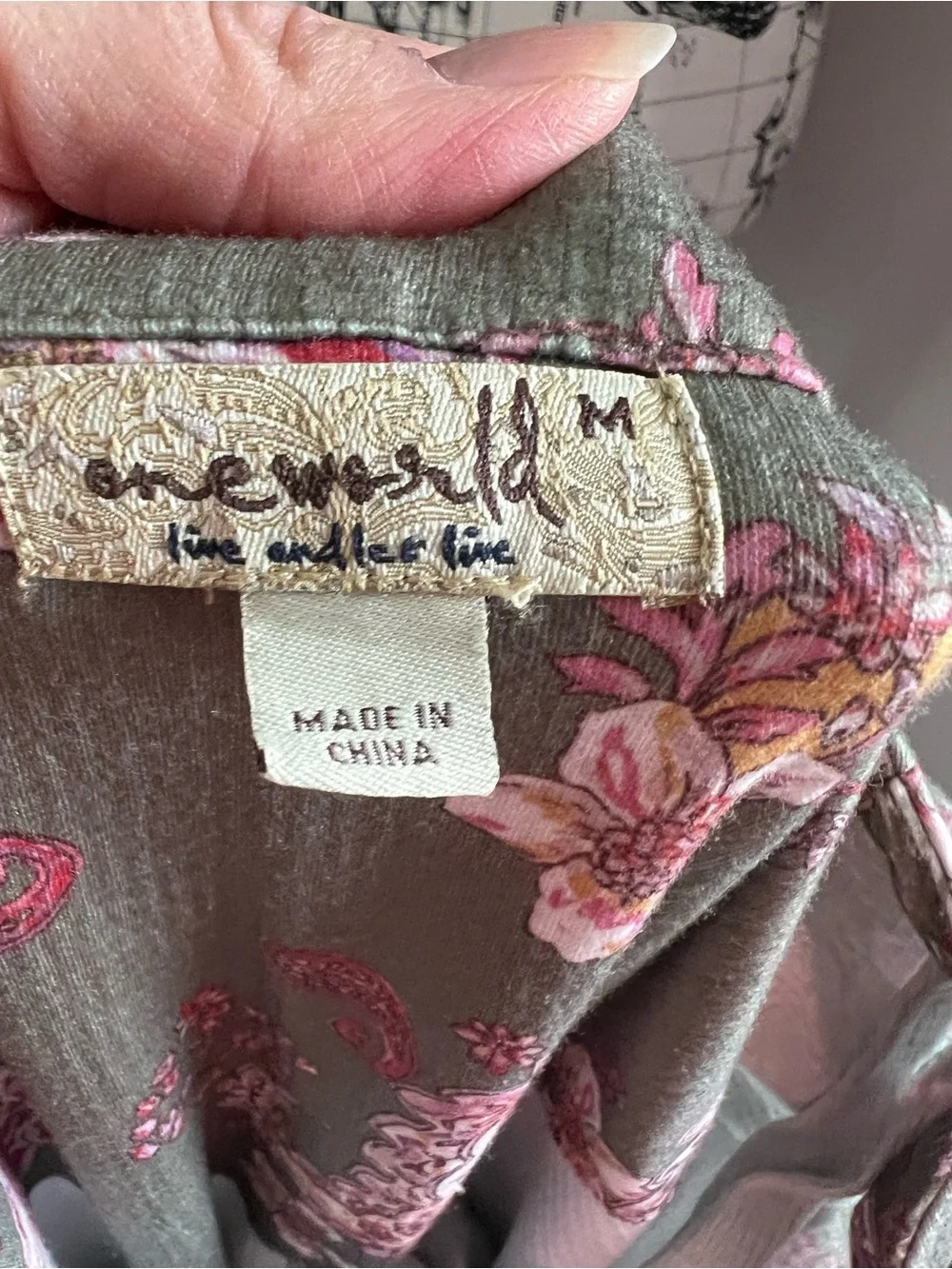 7 for $30 ONE WORLD Olive Maxi Dress with Pink Floral Print